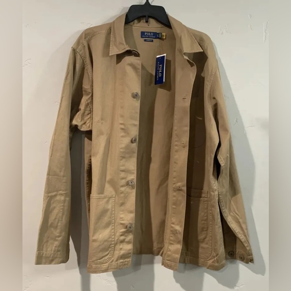 POLO Ralph Lauren Men’s Twill Utility Overshirt Chore Jacket Tan Beige NWT - Picture 4 of 11